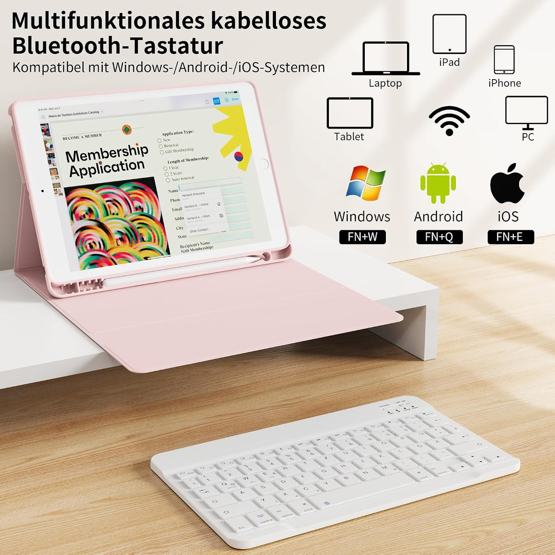 Tastatur Hülle für iPad 9. 8. 7. Generation 2021/2020/2019 10,2 Zoll mit Stifthalter, Magnetisch Blu