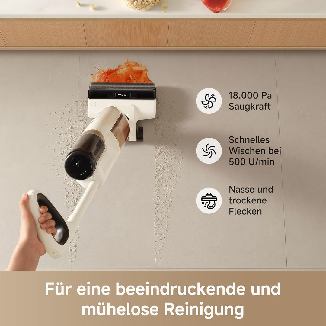 Mova K30 Nass- und Trockensauger, 18.000 Pa Saugkraft, 180°-Reichweite mit flachem Design, Doppel-Ka