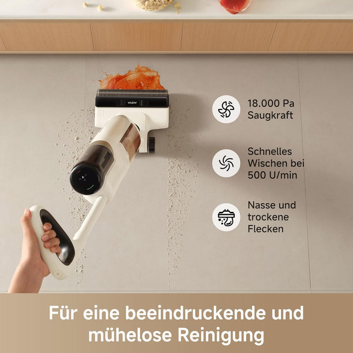 Mova K30 Nass- und Trockensauger, 18.000 Pa Saugkraft, 180°-Reichweite mit flachem Design, Doppel-Ka