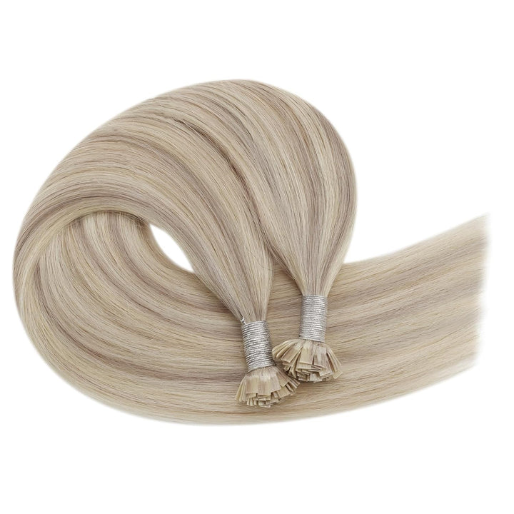 Ugeat Keratin Extensions Echthaar Flat Tip 45cm Keratin Haarverlängerung Echthaar Gesträhnt Aschblon
