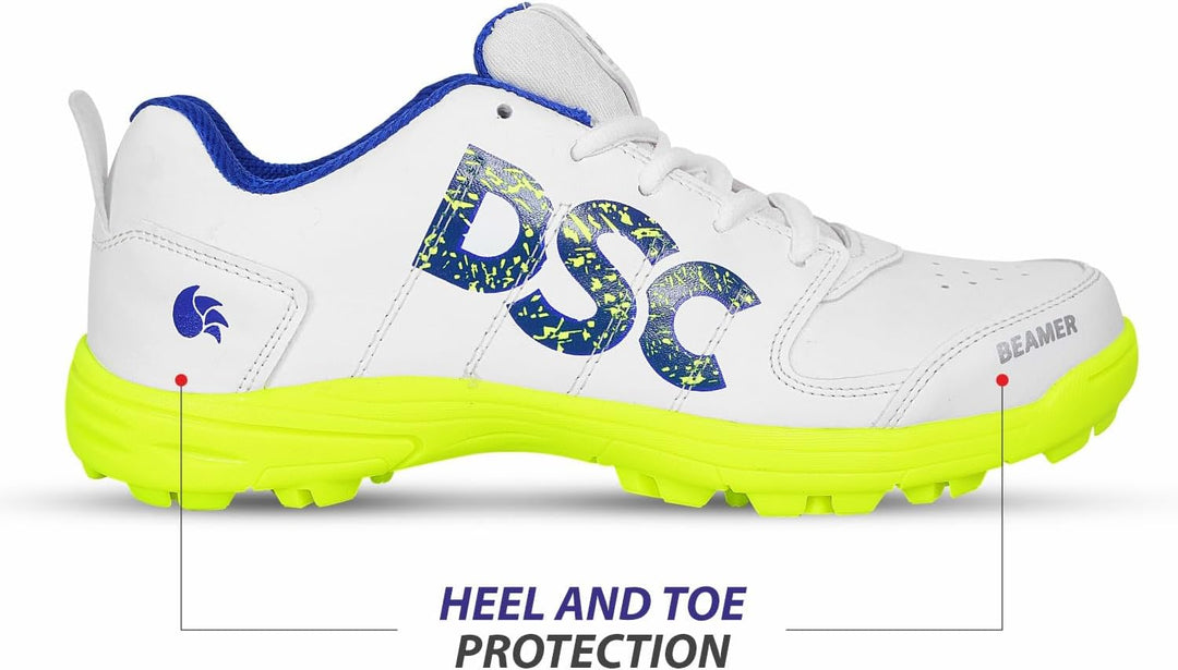 DSC Beamer Cricket Shoes | for Boys and Men | Light Weight | Durable Fluro Yellow White 37 EU, Fluro