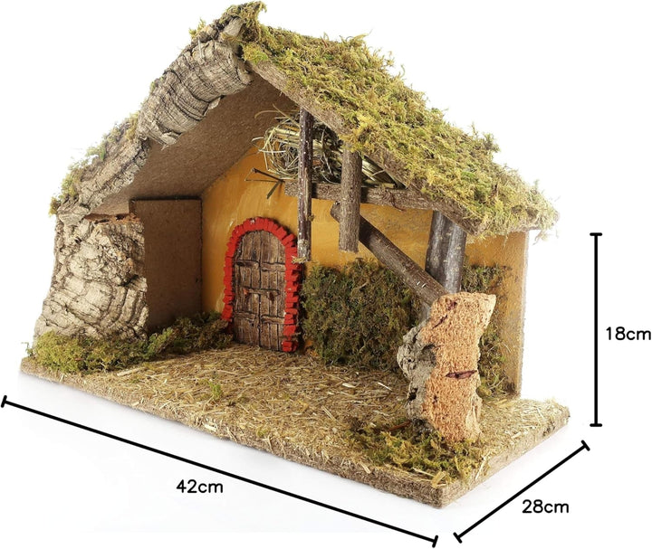 BERTONI leer Krippe Holz Hütte mit ARC Tür, Holz, Mehrfarbig, 42 x 18 x 28 cm