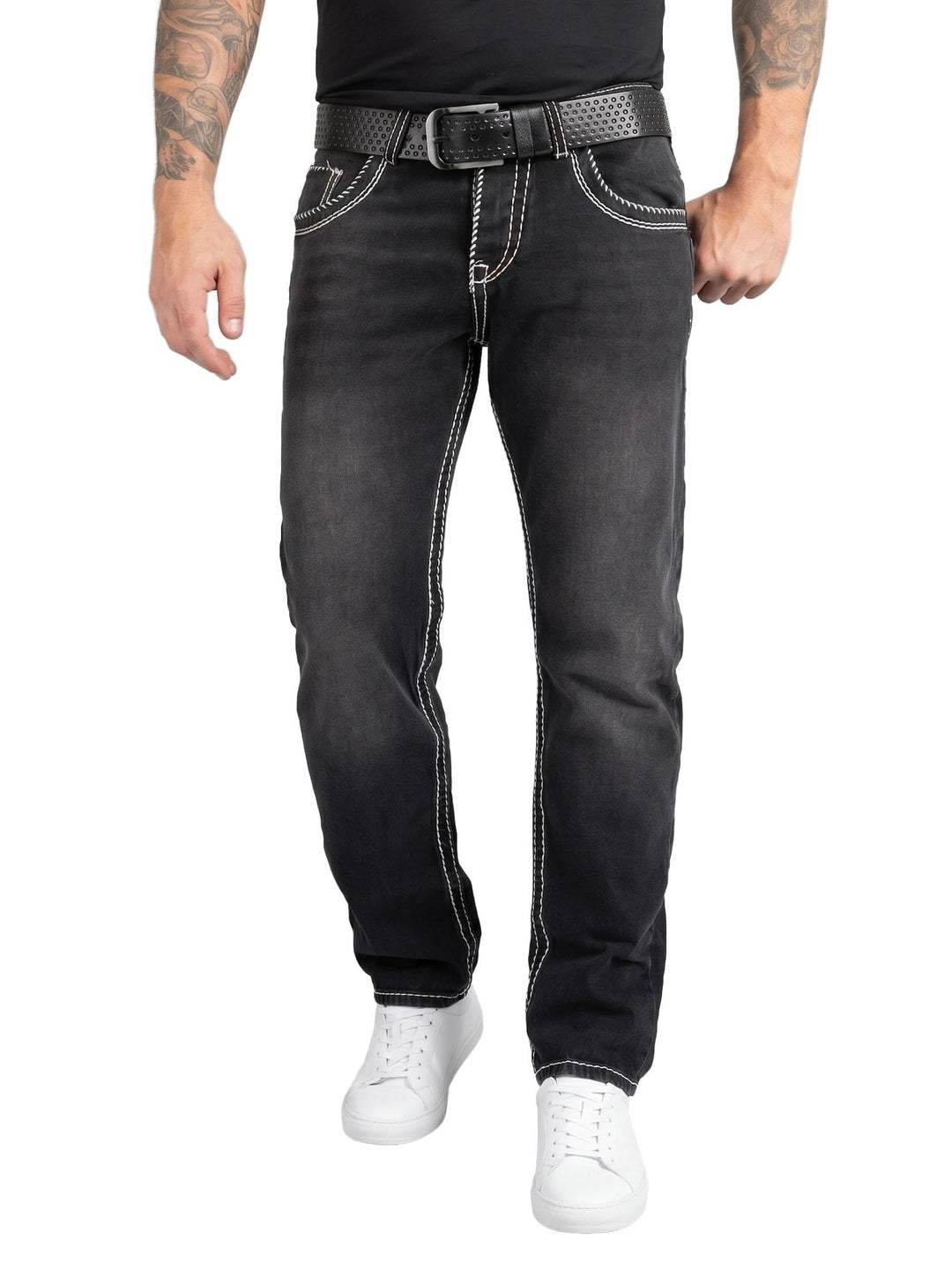 Rock Creek Herren Designer Jeans Hose Dicke Nähte Vintage Blau RC-2056 40W / 32L Dunkelgrau - Rc-216