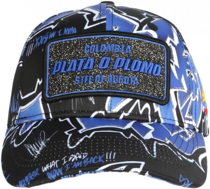 Plata o Plomo Baseball-Kappe, Blau und Schwarz, Strass, Street Colombia Baseball – Unisex, blau, Ein