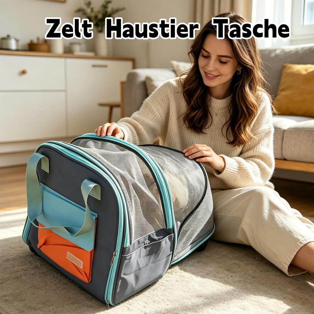 Erweiterbar Katzentransporttasche, Katzen Rucksack mit Netzfenster, Transportbox Katze mit Taschen,