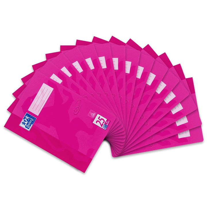 Oxford Schulheft A4, Touch, 16 Blatt, Lineatur 25, liniert, 15 Stück Pink L 25 - liniert mit Rand Ei