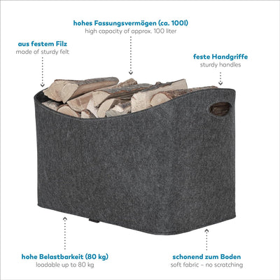 Rubberneck Kaminholztasche Gross XXL - Filz Aufbewahrungtasche für Kaminholz, Zeitungen - Masse 63 x