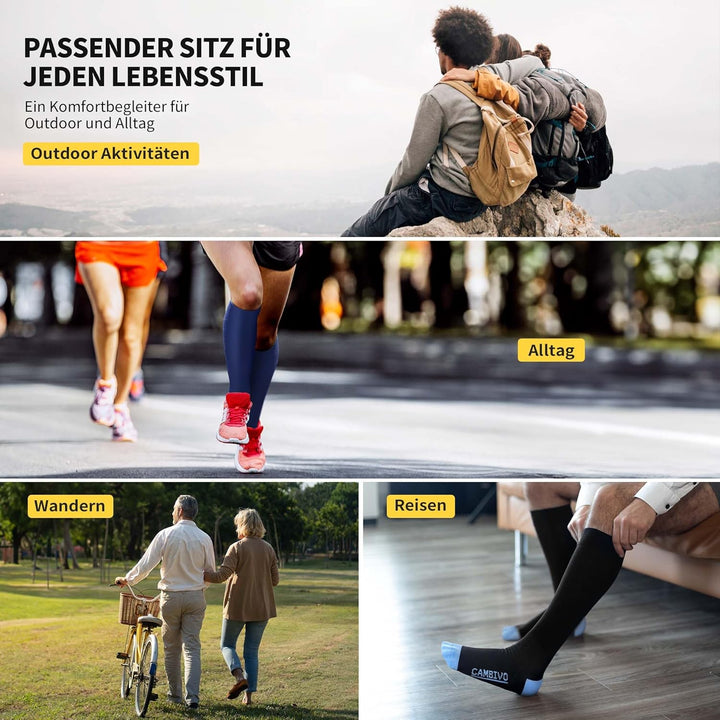 CAMBIVO 6 Paar Kompressionsstrümpfe Damen und Herren, Stützstrümpfe, Kompressionssocken für Laufen,