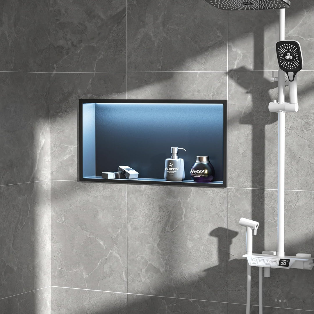 Bernkot Wandnische Dusche Edelstahl mit RGB LED, Wandnische Bad Nische Duschnische Befliesbar mit Fe