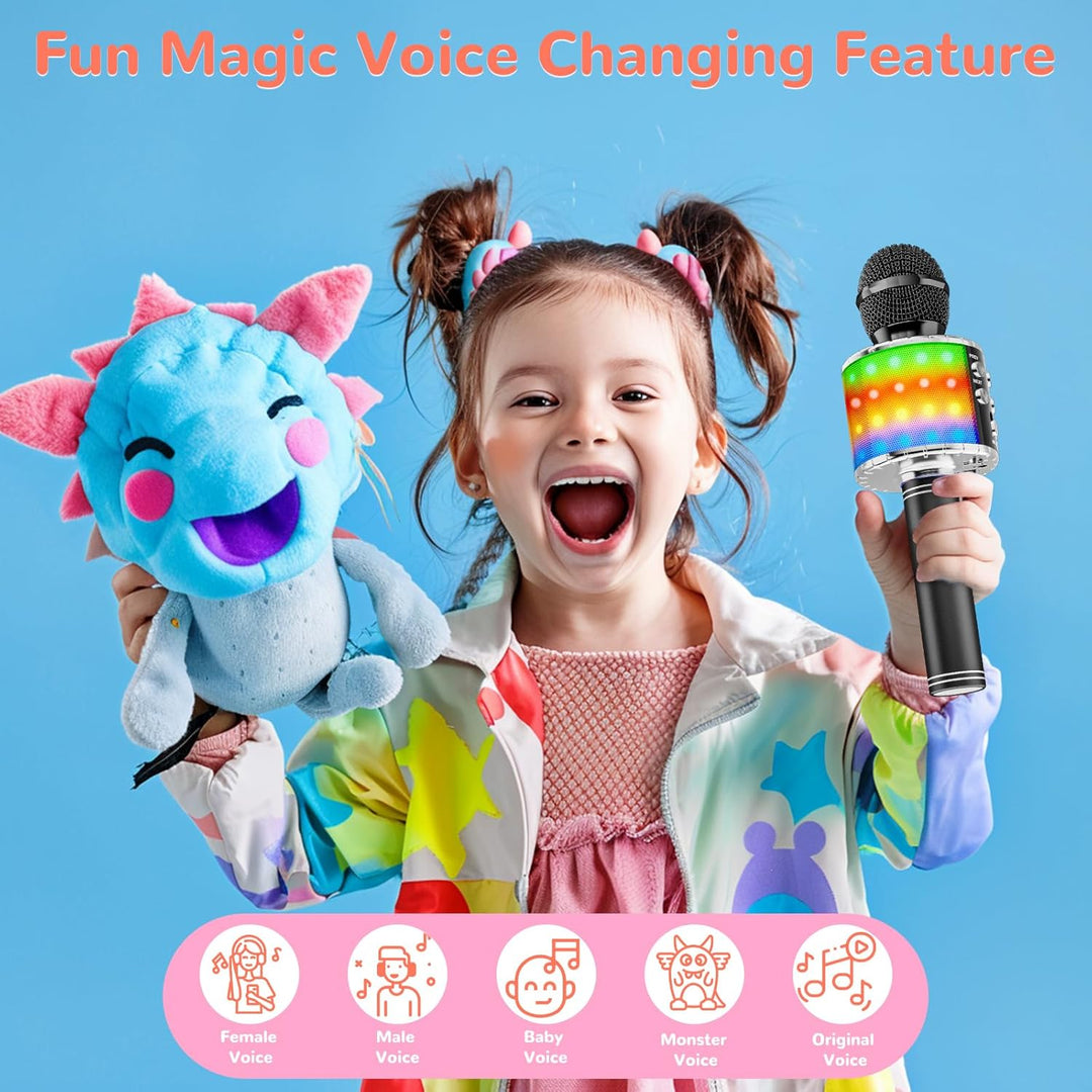 Magic Sing LED Karaoke Mikrofon Kinder, Drahtloses Bluetooth Spielzeug ab 3-12 Jahre Geschenk Mädche