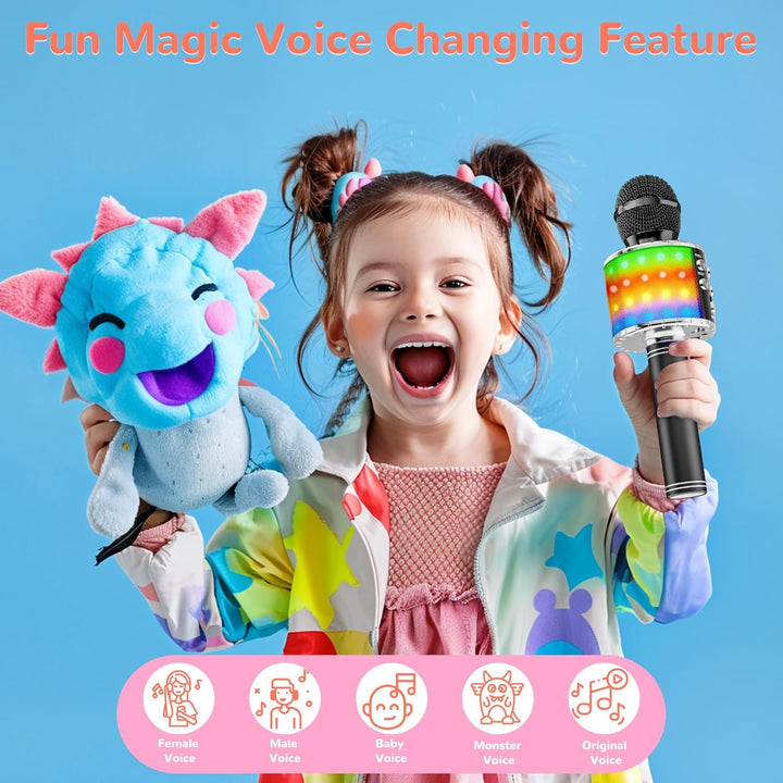 Magic Sing LED Karaoke Mikrofon Kinder, Drahtloses Bluetooth Spielzeug ab 3-12 Jahre Geschenk Mädche