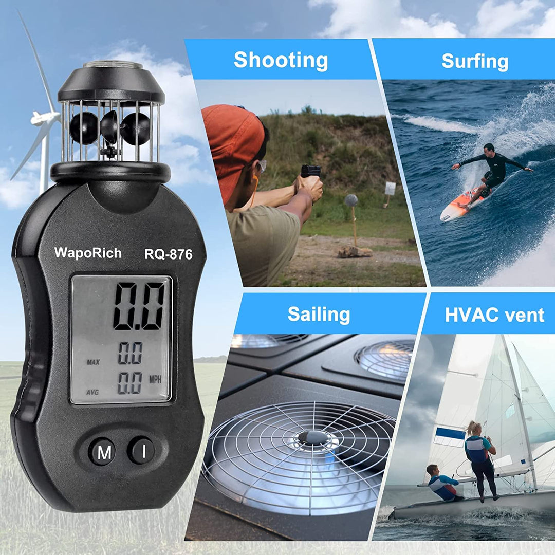 WapoRich Mini Windmesser, 360° Cup-Anemometer Handheld Windmessgerät misst Windgeschwindig 0,7–42 m/