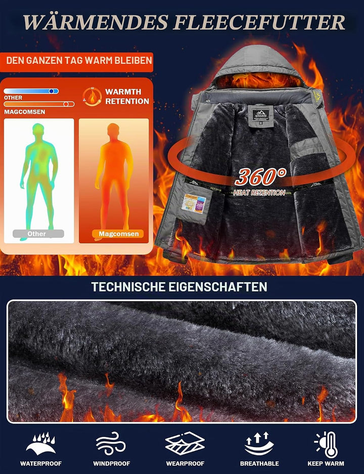 MAGCOMSEN Herren Winter Fleecejacke Warme Gefüttert Skijacke Outdoor Winddicht Wasserdicht Jacke Ver