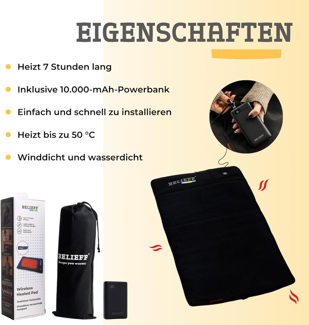 Elektrisches Warmtekussen – tragbare Heizmatte inkl. 10.000mAh Powerbank, flexibel & kompakt