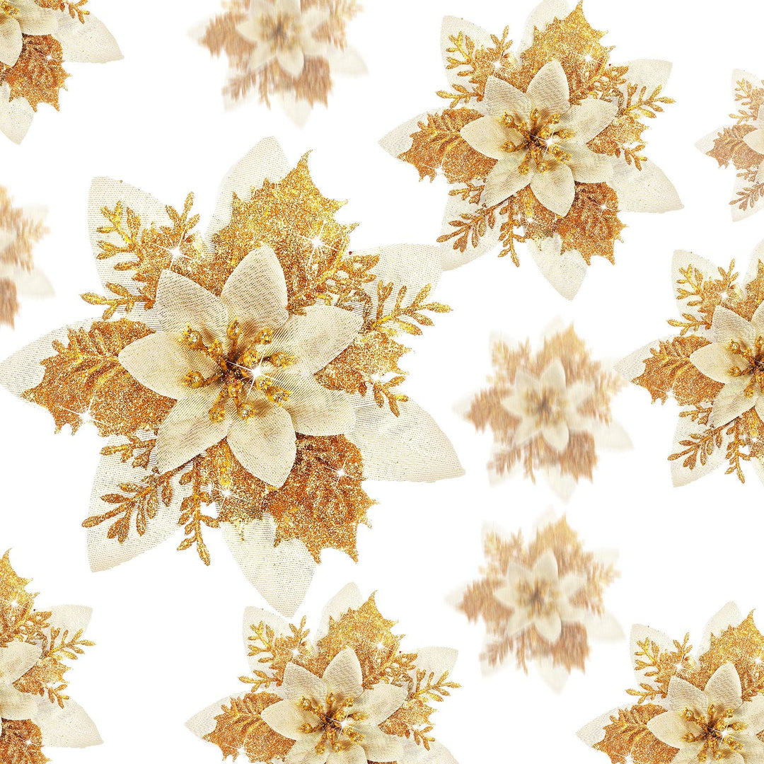 24 Glitzer Weihnachtsstern Blumen Künstliche Weihnachten Blumen Ornamente Hochzeit Blume Deko Weihna