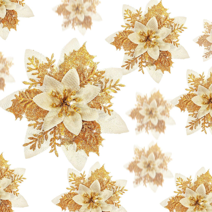 24 Glitzer Weihnachtsstern Blumen Künstliche Weihnachten Blumen Ornamente Hochzeit Blume Deko Weihna