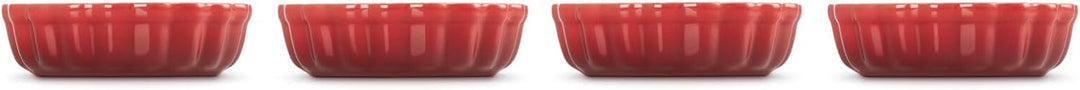 Le Creuset 4er-Set Tarteförmchen aus Steinzeug, Je 200 ml/ Ø 11 cm, Kirschrot, 91017411060000, Kirsc