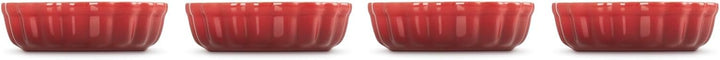 Le Creuset 4er-Set Tarteförmchen aus Steinzeug, Je 200 ml/ Ø 11 cm, Kirschrot, 91017411060000, Kirsc