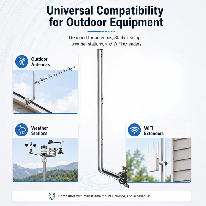 Universeller Antennenmast für Fernseh-, Satelliten-, Radio- und WLAN-Antennen - Verstellbarer Stände