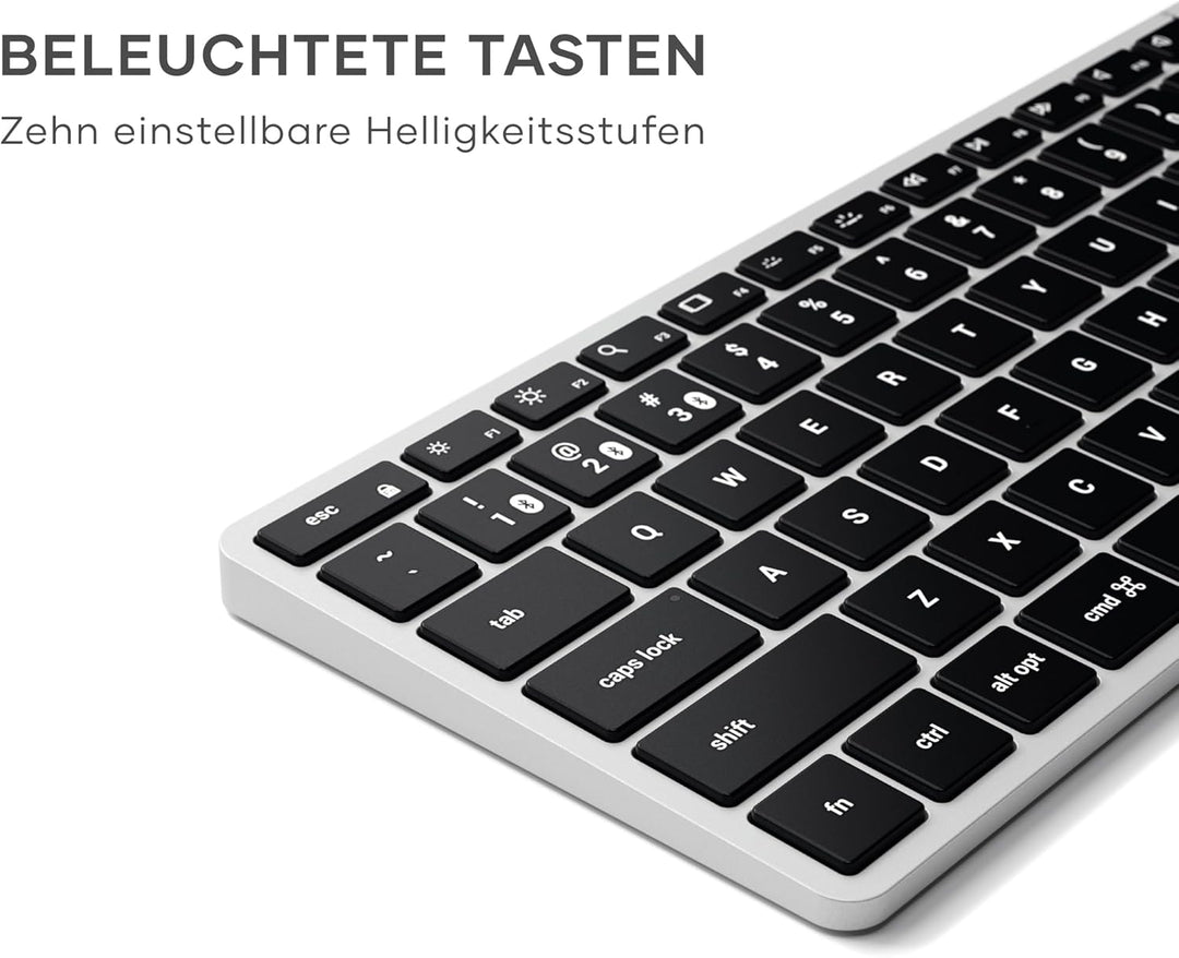 SATECHI Slim X1 Bluetooth Tastatur, 𝗤𝗪𝗘𝗥𝗧𝗬-𝗟𝗮𝘆𝗼𝘂𝘁, Hintergrundbeleuchtung, kompatibel mit vielen Ger