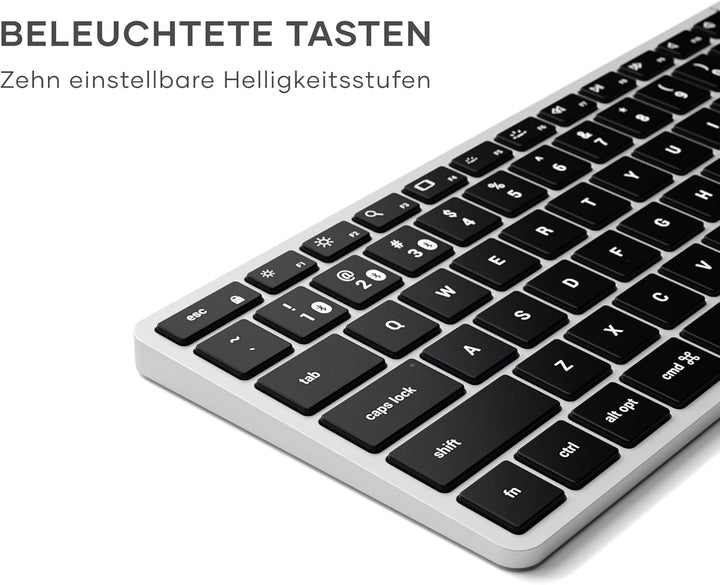 SATECHI Slim X1 Bluetooth Tastatur, 𝗤𝗪𝗘𝗥𝗧𝗬-𝗟𝗮𝘆𝗼𝘂𝘁, Hintergrundbeleuchtung, kompatibel mit vielen Ger