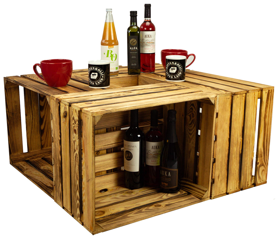 4er set massive Obstkiste Apfelkiste Weinkiste aus dem Alten Land +++ 50 x 40 x 30 cm (NEU GEFLAMMT)