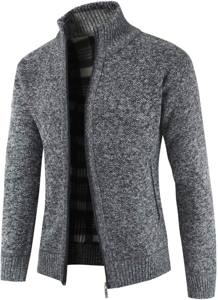 Sliktaa Herren Strickjacke Reissverschluss Cardigan Stehkragen Grobstrick Fleecejacke Warm Sweater J