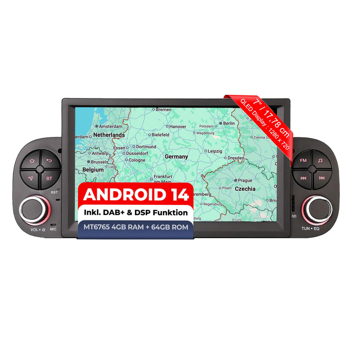 M.I.C. AFIP7-L2 Android 14 Autoradio mit Navigation: MediaTek MT6765V, 4GB+64GB, 7 Zoll QLED Display