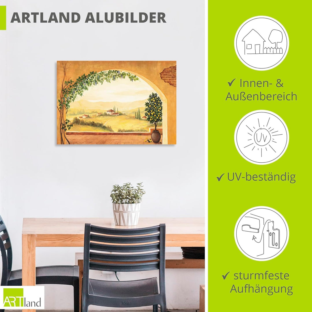 ARTland Wandbild Alu Verbundplatte für Innen & Outdoor Bild 70x50 cm Fensterblick Fenster Toskana La