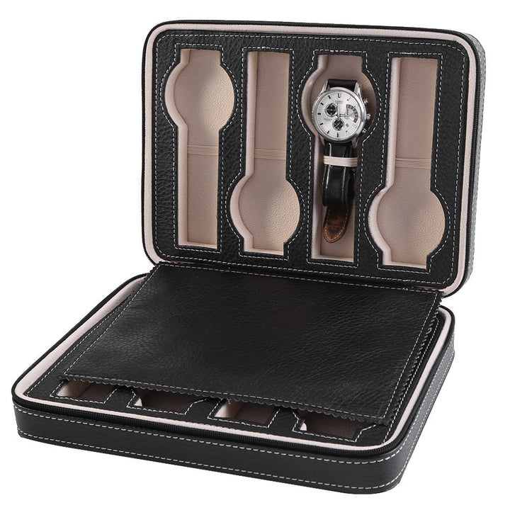 8 Grids Watch Display Storage Portable Watch Box Case Zippered Travel Collector Storage Organizer (B
