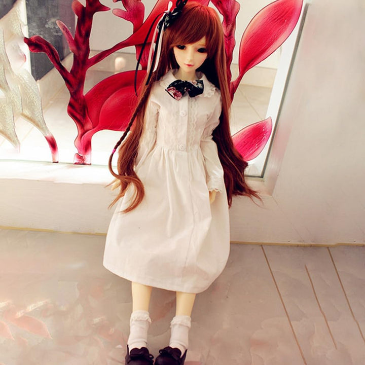 niannyyhouse 1/3 1/4 1/6 BJD Puppen Kleidung Weiss Kleider Blumenrock Bogen Kopfschmuck Socken Garte
