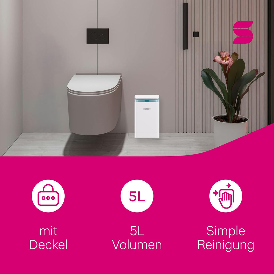 Satino 5l Mülleimer Bad – Eimer mit Deckel - Badezimmer Mülleimer in schwarz oder weiss – Kosmetikei