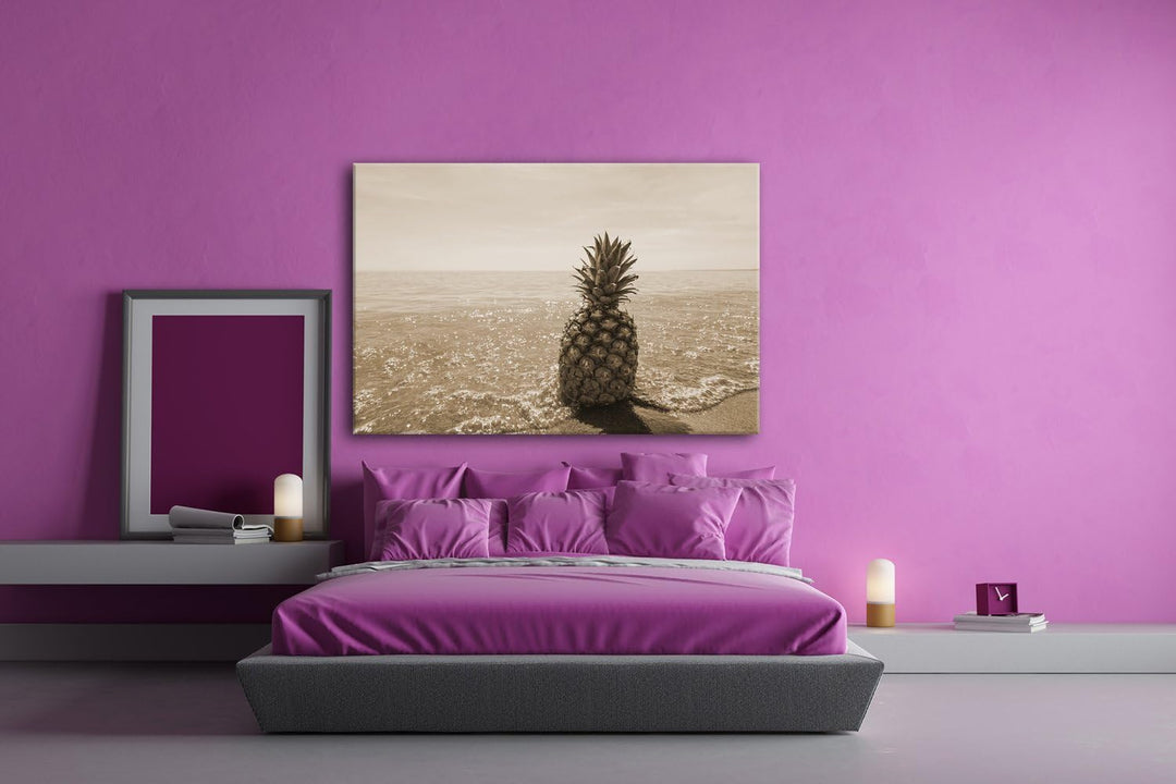 deyoli Ananas am Strand Format: 80x60 Effekt: Sepia als Leinwandbild, Motiv fertig gerahmt auf Echth