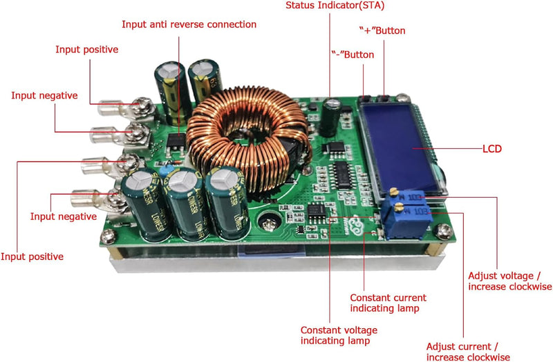 300W 20A DC DC Wandler Regelbar Step Down Converter, 7-50V to 0-36V Buck Converter Stromversorgungs