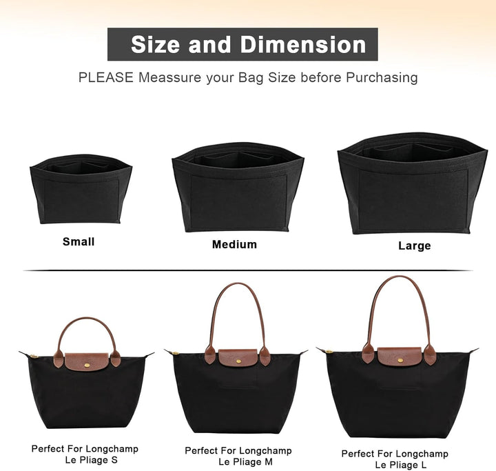 LOUKAYCCI Filz-Organizer-Handtascheneinsatz für Longchamp Le Pliage M, Grösse M, Schwarz