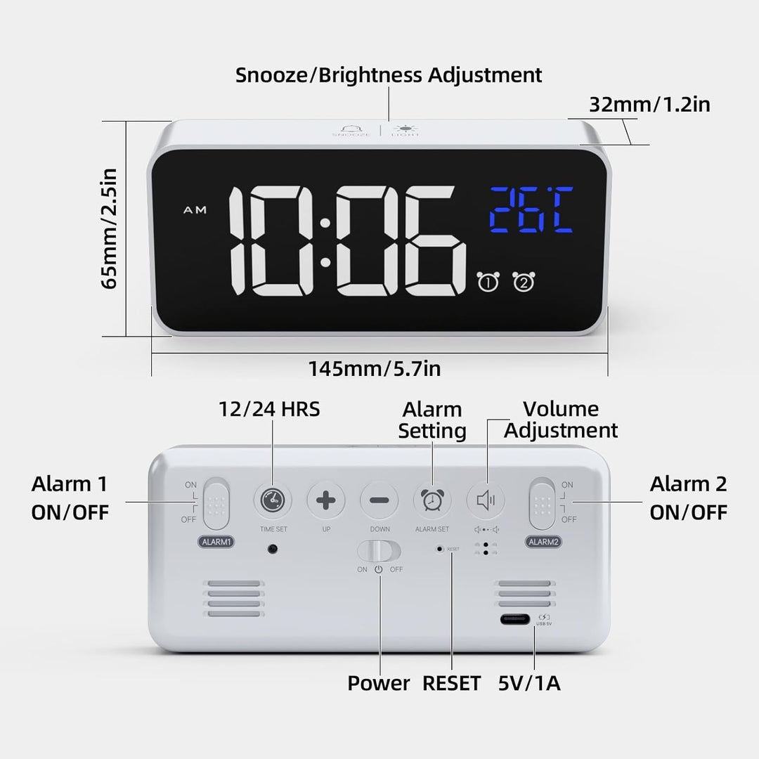HOMVILLA Wecker, Wecker Digital mit Grosse LED Temperaturanzeige, Digitaler Wecker mit Dual Alarm, S