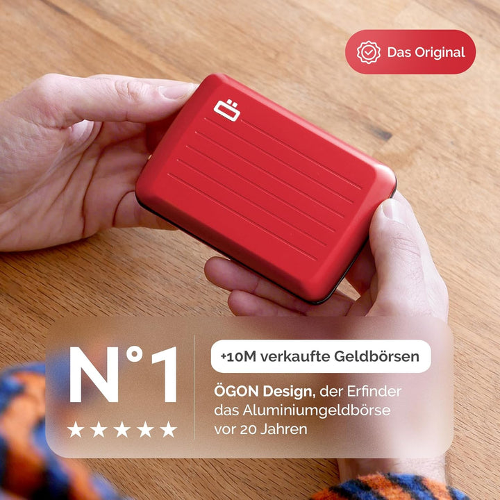 OGON Aluminium Geldbörse Smart Case V2 - Einfache Lagerung - Metallverschluss - Kartenetui mit RFID-