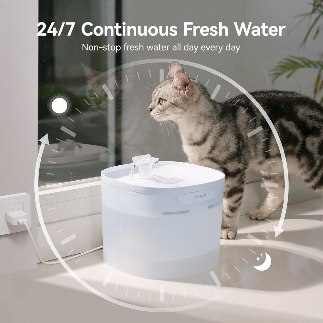 Cheerble E1 Lite Katzenbrunnen, Ohne Pumpe & 23dB Extrem Leise, 2L Trinkbrunnen für Katze Hund mit M