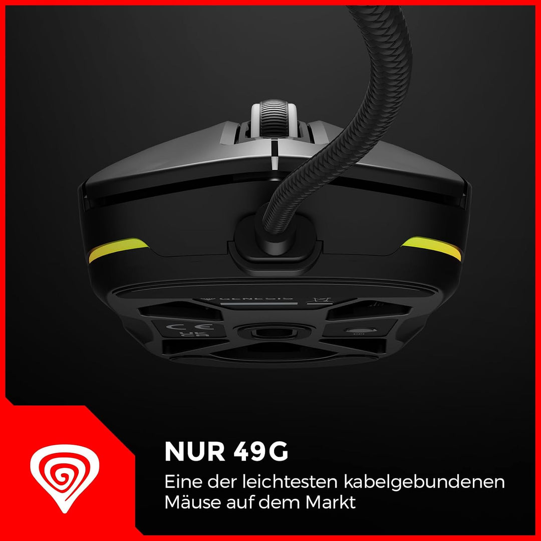 Genesis Krypton 660 Gaming Maus mit Kabel Schwarz, leichte Gaming Maus 49g, 12000 DPI USB PC Maus, P