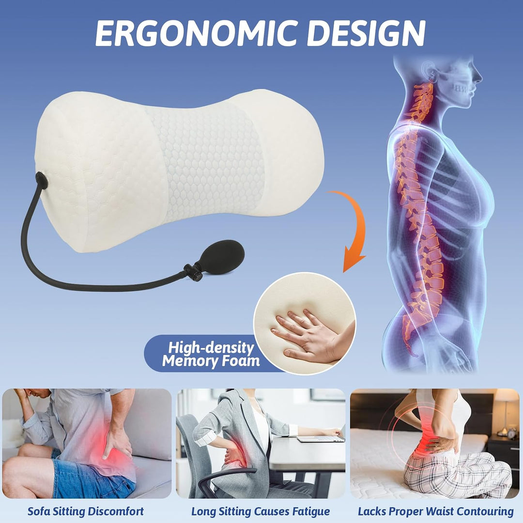 Wdmiya Lendenkissen mit Airbag &amp; Handpumpe, Orthopädisches Lendenwirbelkissen für Bürostuhl Auto Sof