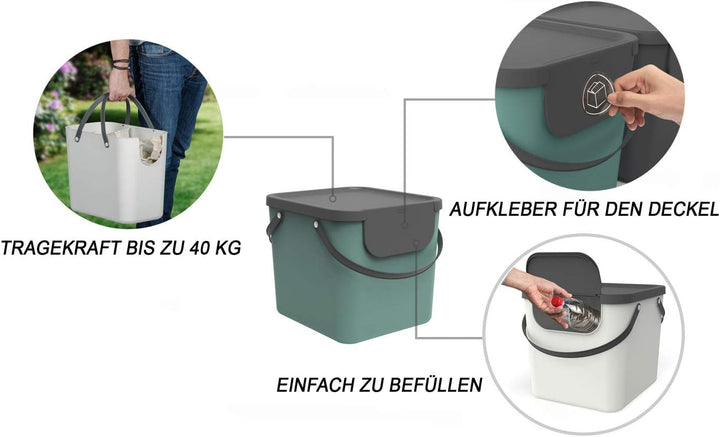 Rotho Albula Mülltrennungssystem 40l für die Küche, Kunststoff (PP) BPA-frei, dunkelgrün/anthrazit,