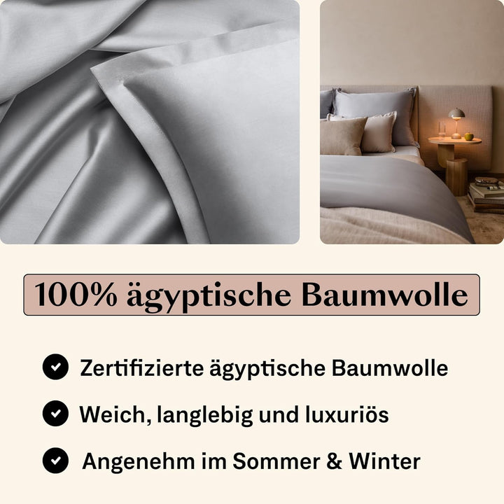 Amqua Mako Satin Kissenbezug 2er Set Kissenbezüge 65x65 cm, 100% ägyptische Baumwolle (Zertifiziert)