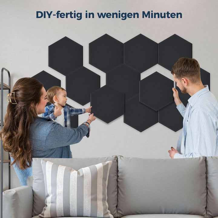 12 Stück Hexagon Akustikplatten Selbstklebend, 30 x 26 x 0,9 cm Hohe Dichte Akustikpaneele, Schallsc