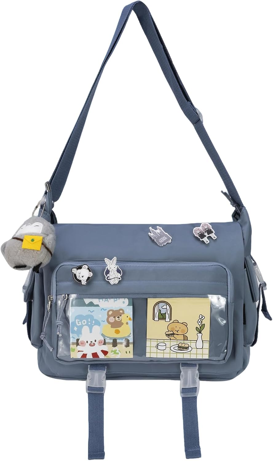 Modische Umhängetasche mit niedlichen Accessoires Casual Nylon Messenger Bag Leichte Handtasche und