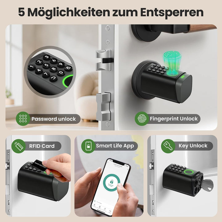 AVATTO Smart Türschloss mit Fingerabdruck und Passwort für 60-90mm Tür, Schliesszilinder Länge ist e