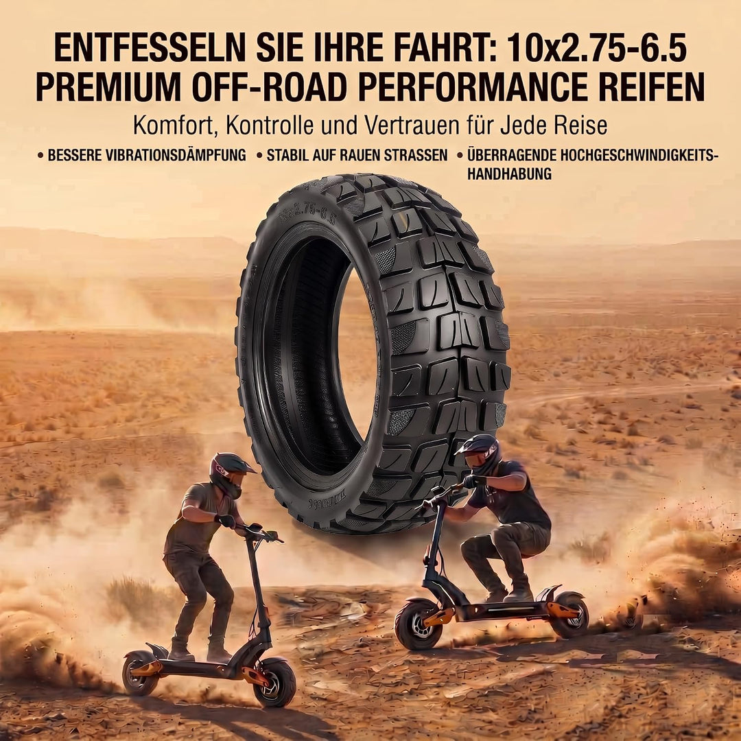10 Zoll 10x2.75-6.5 Offroad Reifen und 2mm Verdickter Schlauch, All-Terrain E-Scooter Ersatzreifen k