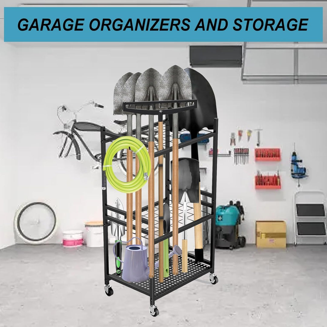 Gartenwerkzeug Organizer 3-stufig,Yard Tool Tower Rack,Garten Werkzeugregal mit 3 Beweglichen Haken
