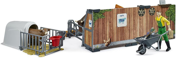 bruder 62611 - Bworld Kuh- und Kälberstall mit Landwirt & Zubehör - 1:16 Bauernhof Landwirtschaft Ba