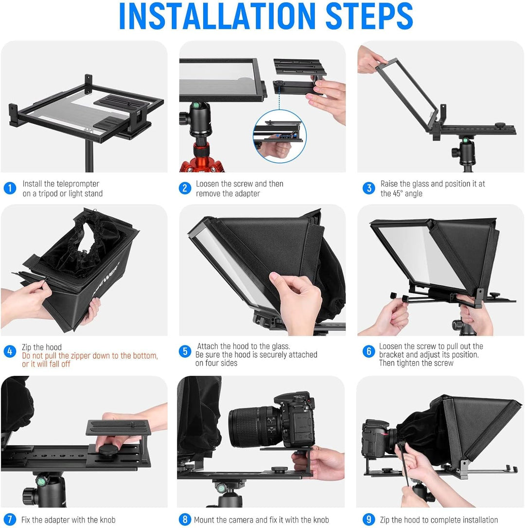 NEEWER X12 Teleprompter aus Aluminium mit RT 110 Fernbedienung und App Steuerung, kompatibel mit iPa