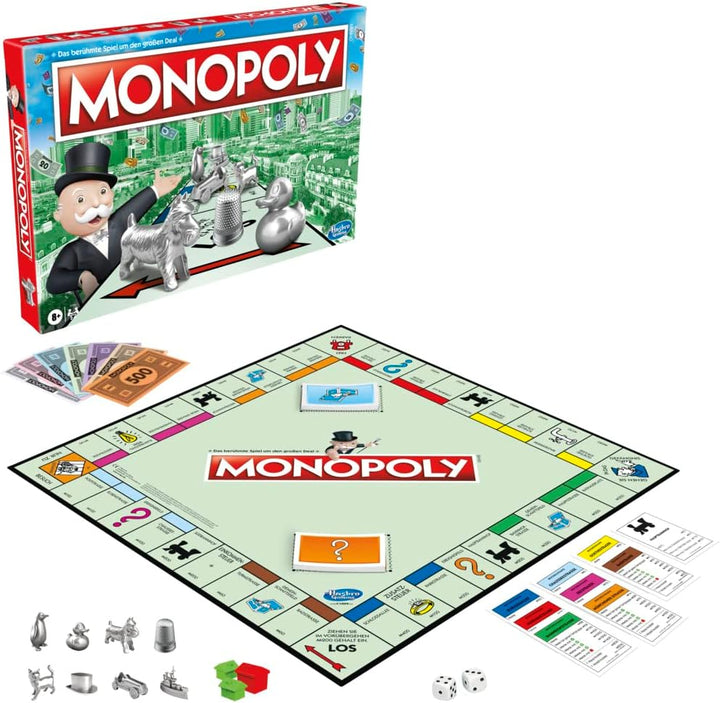 Monopoly Spiel, Familien-Brettspiel für 2 bis 6 Spieler, ab 8 Jahren für Kinder, mit 8 Spielfiguren